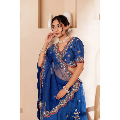 Firann By Shaheen Blue Lehenga with Blouse and Dupatta (Set of 3)