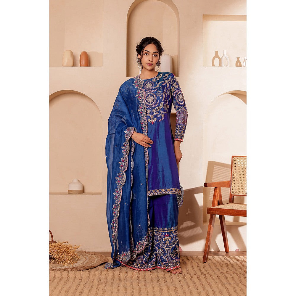 Firann By Shaheen Blue Kurta with Palazzo and Dupatta (Set of 3)