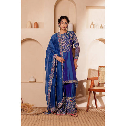 Firann By Shaheen Blue Kurta with Palazzo and Dupatta (Set of 3)