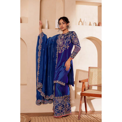 Firann By Shaheen Blue Kurta with Palazzo and Dupatta (Set of 3)