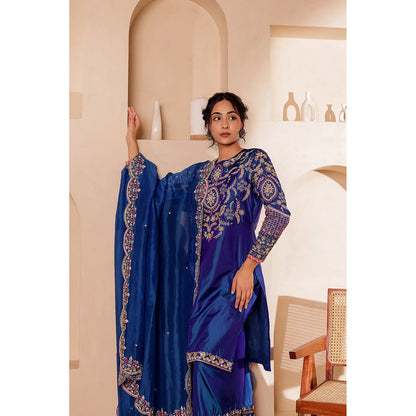 Firann By Shaheen Blue Kurta with Palazzo and Dupatta (Set of 3)