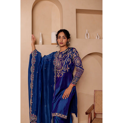 Firann By Shaheen Blue Kurta with Palazzo and Dupatta (Set of 3)