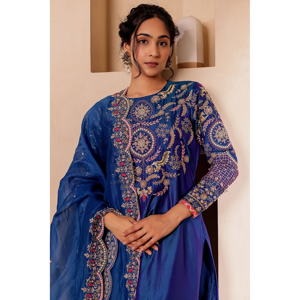 Firann By Shaheen Blue Kurta with Palazzo and Dupatta (Set of 3)