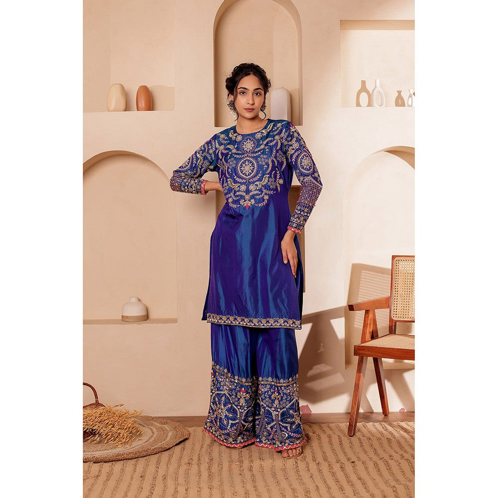 Firann By Shaheen Blue Kurta with Palazzo and Dupatta (Set of 3)