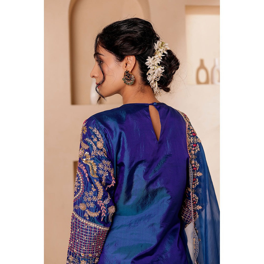 Firann By Shaheen Blue Kurta with Palazzo and Dupatta (Set of 3)