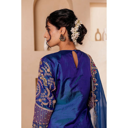 Firann By Shaheen Blue Kurta with Palazzo and Dupatta (Set of 3)