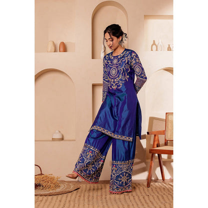 Firann By Shaheen Blue Kurta with Palazzo and Dupatta (Set of 3)