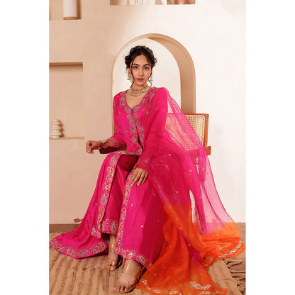 Firann By Shaheen Pink Kurta with Palazzo and Dupatta (Set of 3)