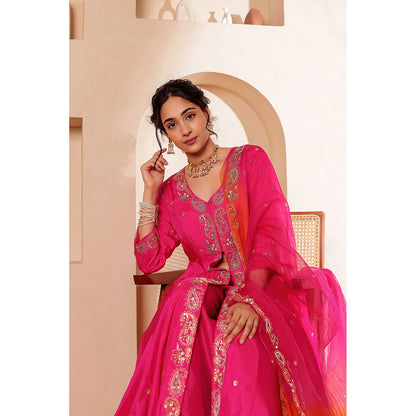 Firann By Shaheen Pink Kurta with Palazzo and Dupatta (Set of 3)