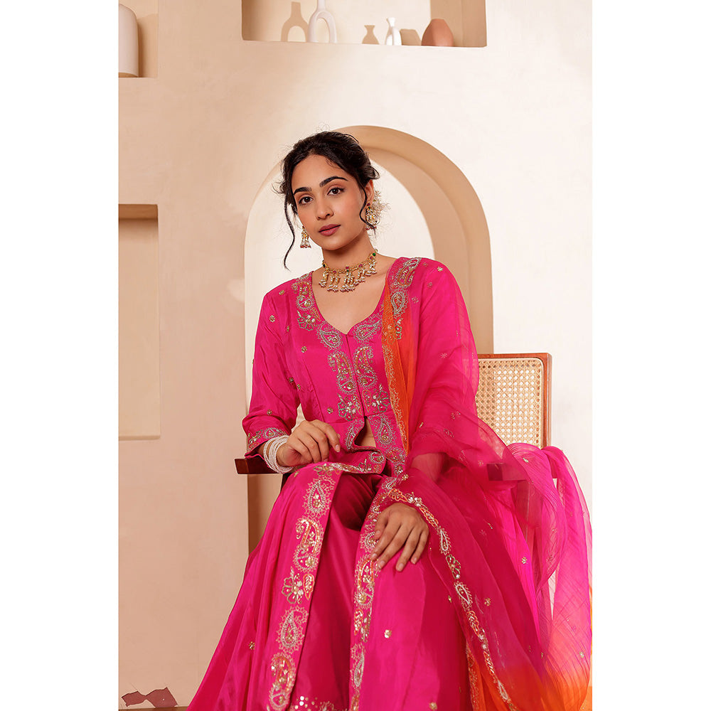 Firann By Shaheen Pink Kurta with Palazzo and Dupatta (Set of 3)
