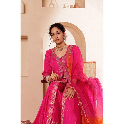 Firann By Shaheen Pink Kurta with Palazzo and Dupatta (Set of 3)
