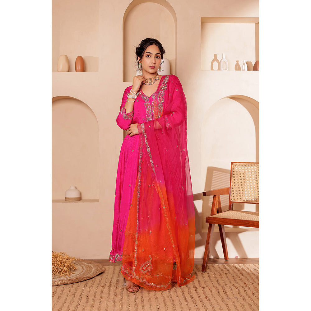 Firann By Shaheen Pink Kurta with Palazzo and Dupatta (Set of 3)