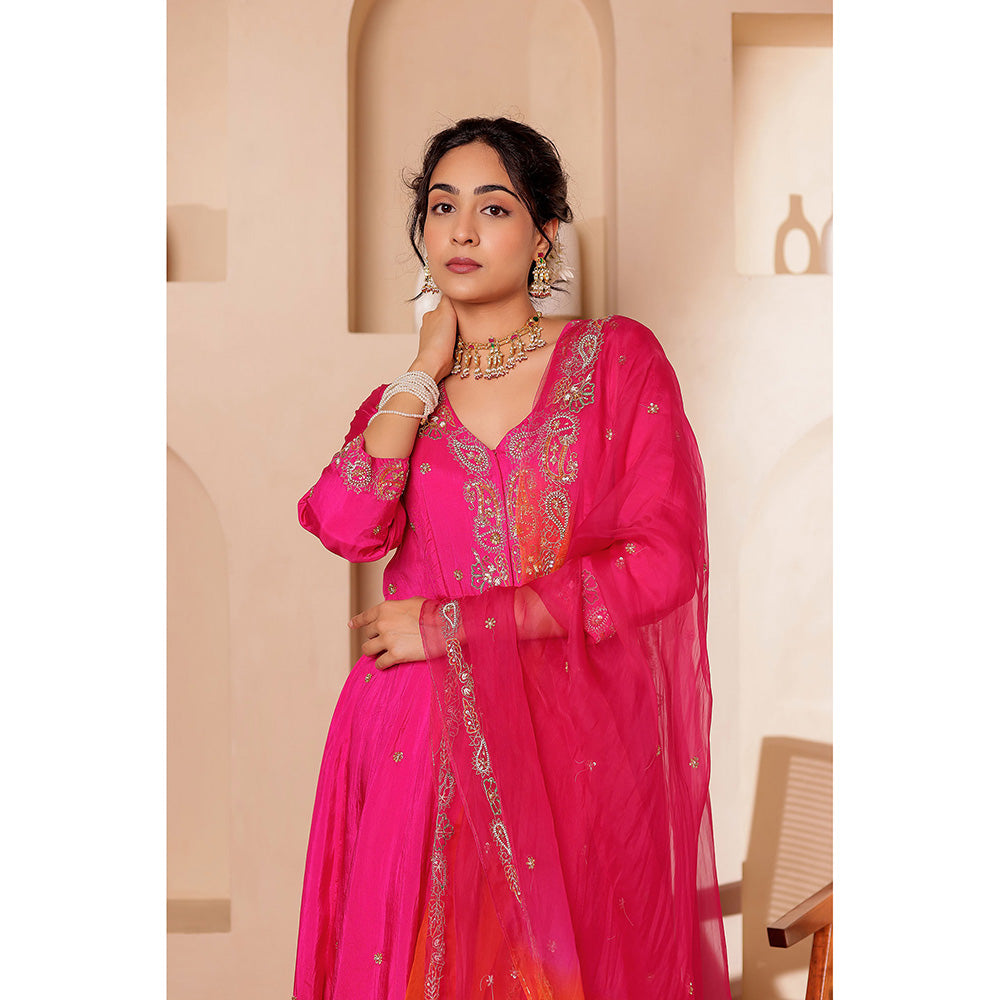 Firann By Shaheen Pink Kurta with Palazzo and Dupatta (Set of 3)