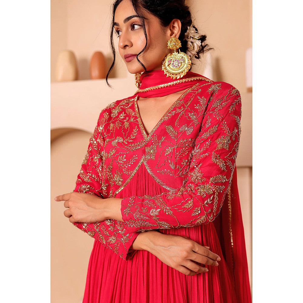 Firann By Shaheen Pink Anarkali with Pant and Dupatta (Set of 3)