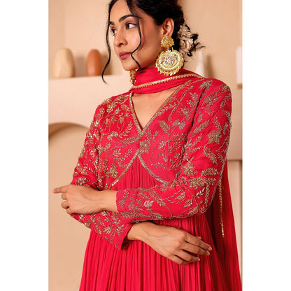 Firann By Shaheen Pink Anarkali with Pant and Dupatta (Set of 3)