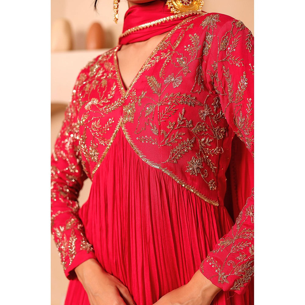 Firann By Shaheen Pink Anarkali with Pant and Dupatta (Set of 3)