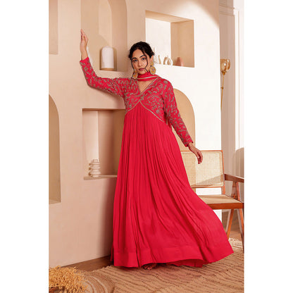 Firann By Shaheen Pink Anarkali with Pant and Dupatta (Set of 3)