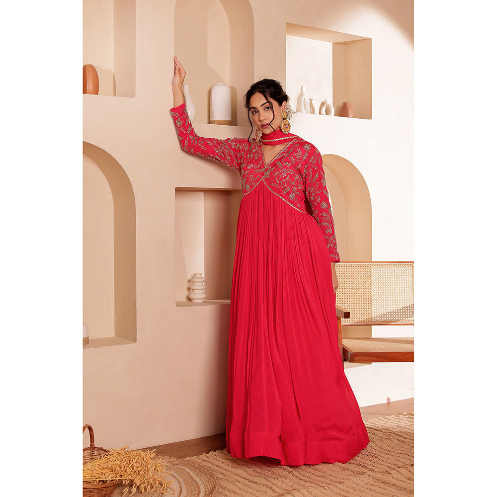 Firann By Shaheen Pink Anarkali with Pant and Dupatta (Set of 3)