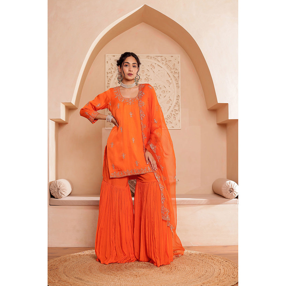 Firann By Shaheen Orange Short Kurta with Sharara and Dupatta (Set of 3)