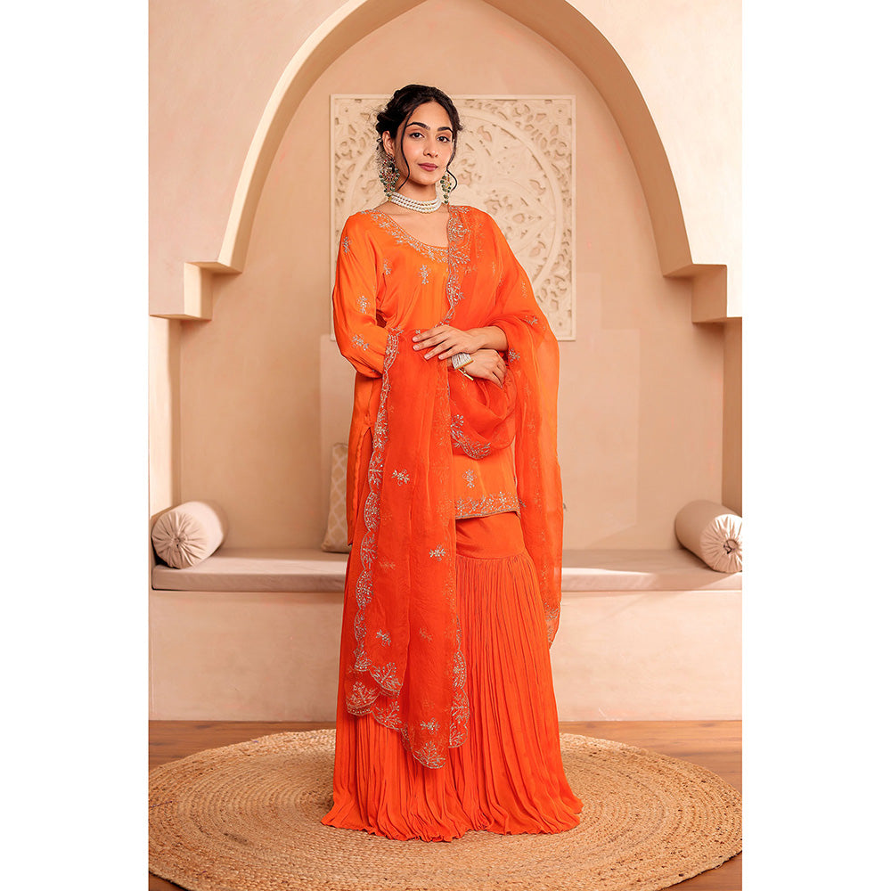 Firann By Shaheen Orange Short Kurta with Sharara and Dupatta (Set of 3)