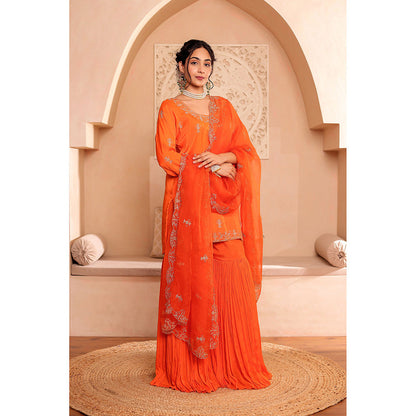 Firann By Shaheen Orange Short Kurta with Sharara and Dupatta (Set of 3)