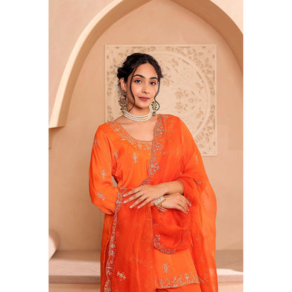 Firann By Shaheen Orange Short Kurta with Sharara and Dupatta (Set of 3)