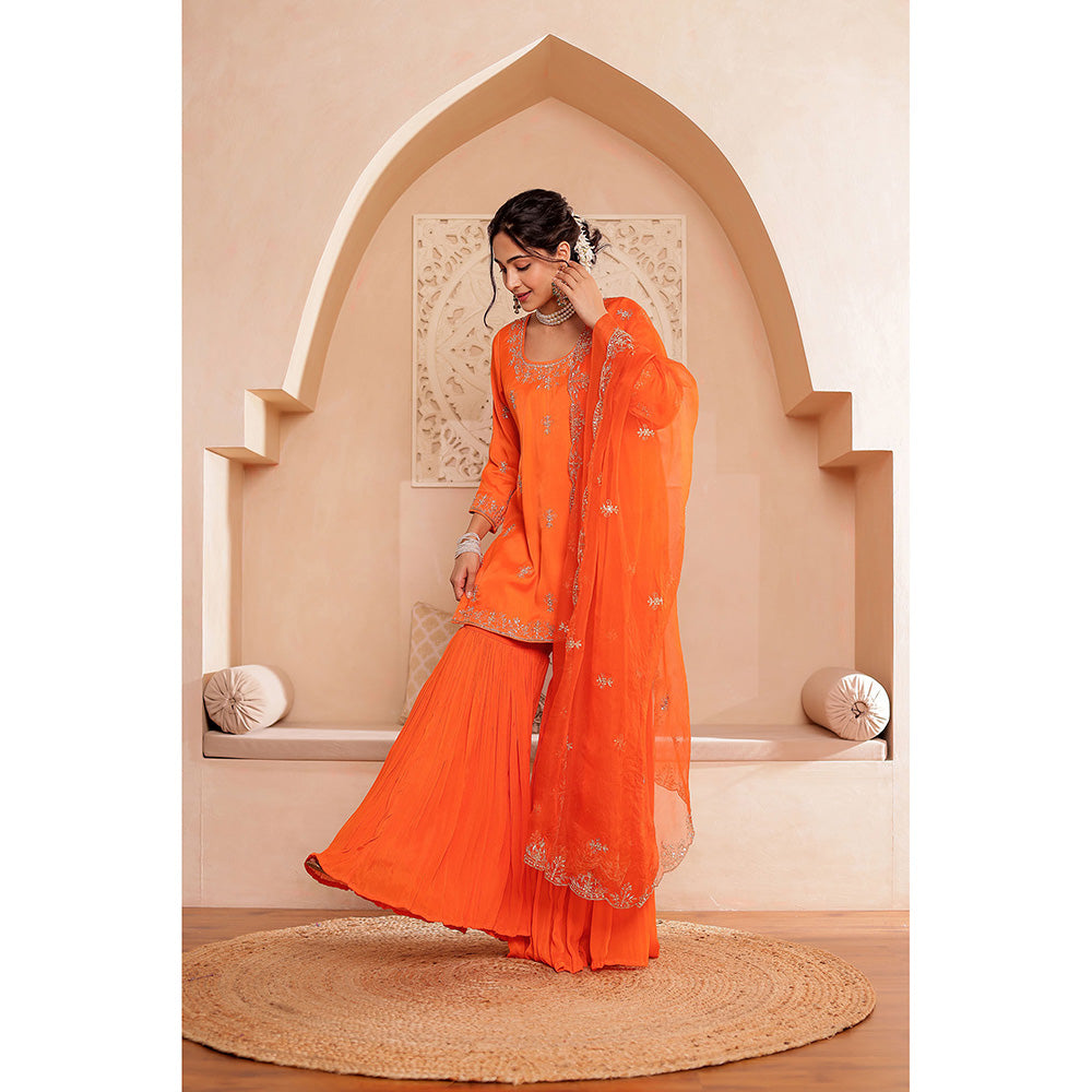 Firann By Shaheen Orange Short Kurta with Sharara and Dupatta (Set of 3)