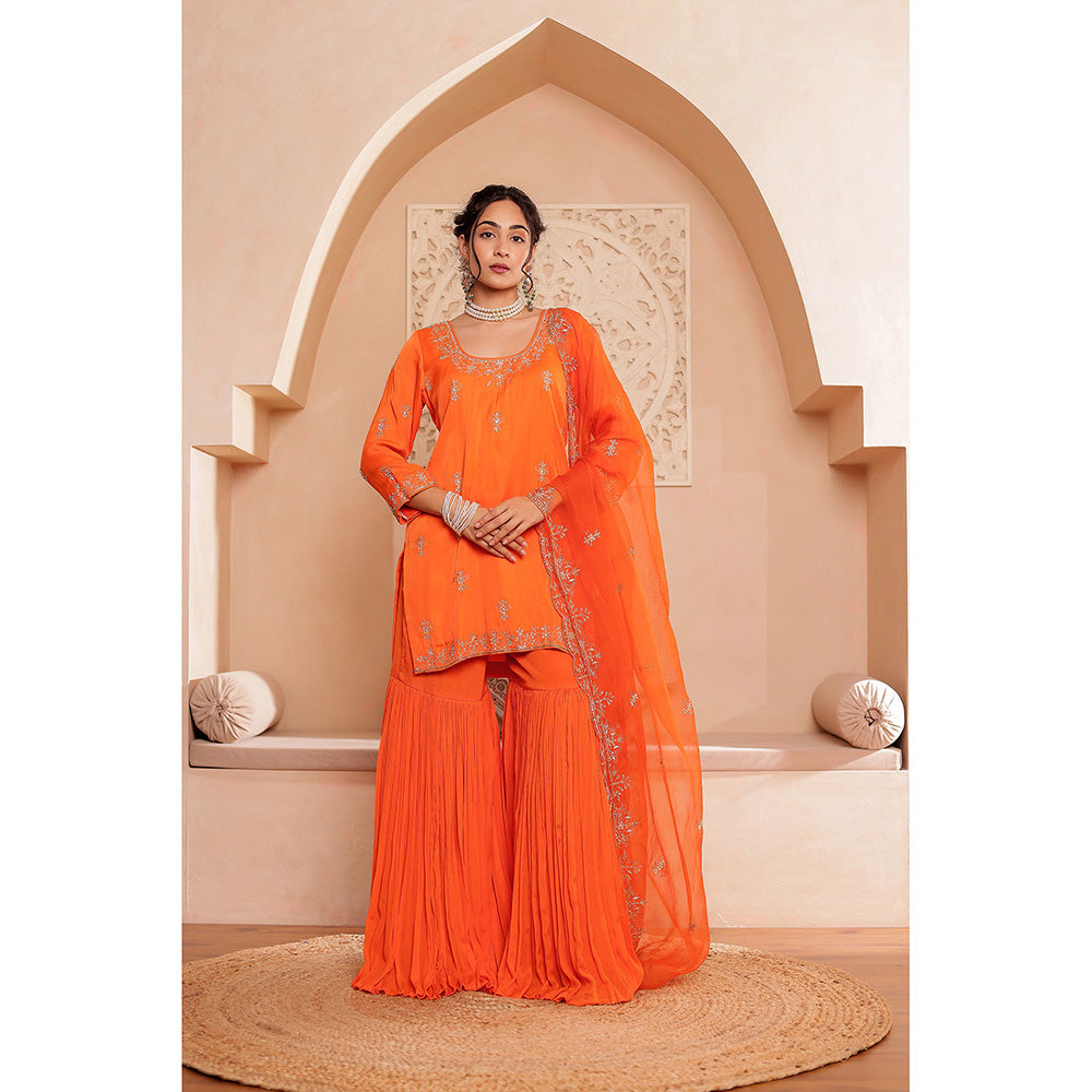 Firann By Shaheen Orange Short Kurta with Sharara and Dupatta (Set of 3)