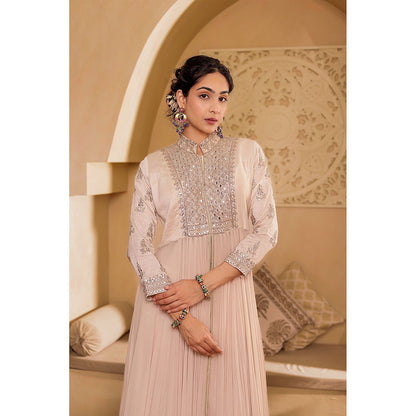 Firann By Shaheen Beige Indo Western Anarkali Kurta with Lehenga (Set of 2)