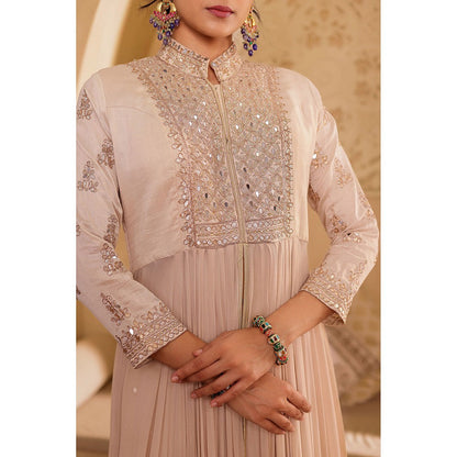 Firann By Shaheen Beige Indo Western Anarkali Kurta with Lehenga (Set of 2)