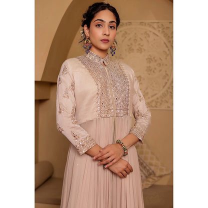 Firann By Shaheen Beige Indo Western Anarkali Kurta with Lehenga (Set of 2)