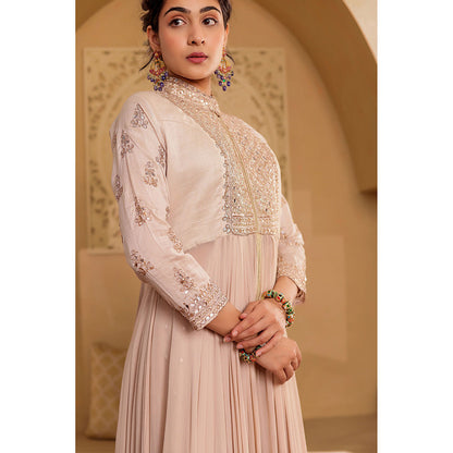 Firann By Shaheen Beige Indo Western Anarkali Kurta with Lehenga (Set of 2)