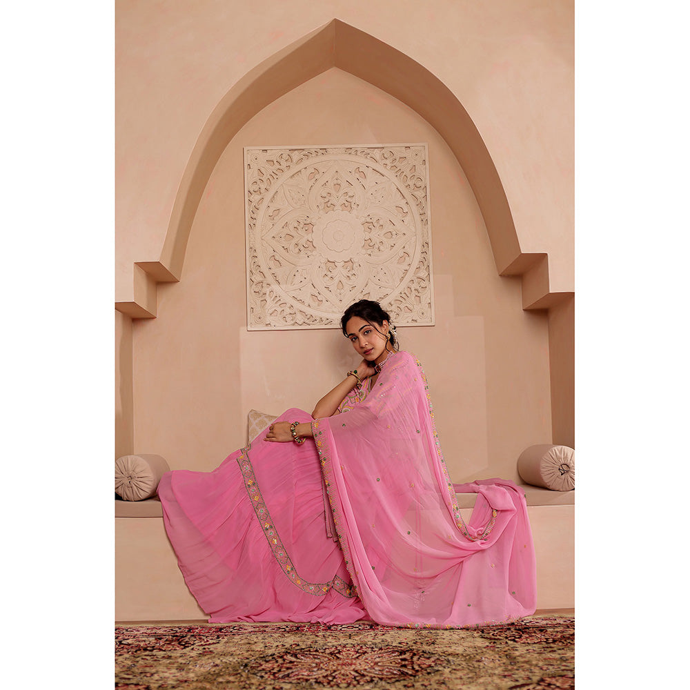 Firann By Shaheen Pink Lehenga with Blouse and Dupatta (Set of 3)