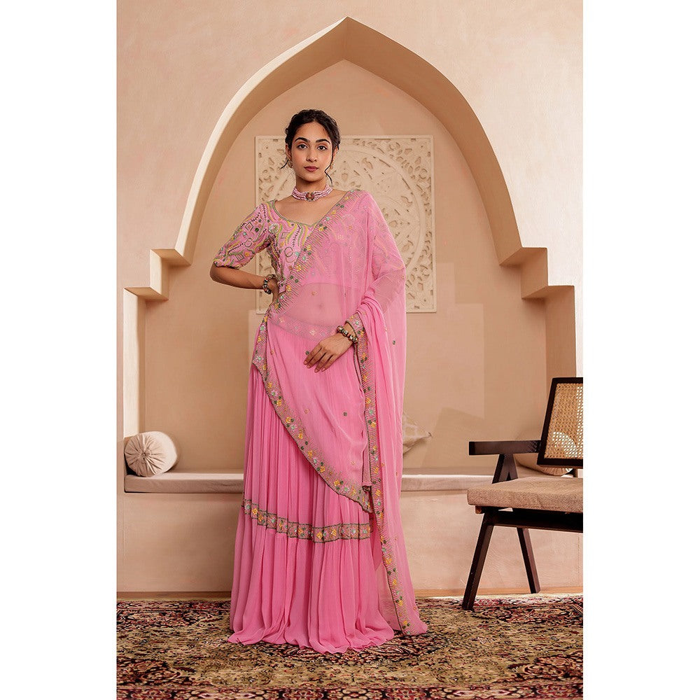Firann By Shaheen Pink Lehenga with Blouse and Dupatta (Set of 3)
