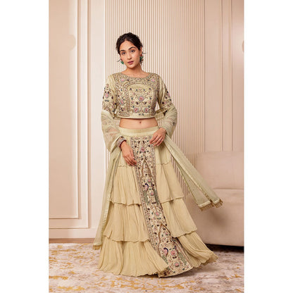Firann By Shaheen Beige Lehenga with Blouse and Dupatta (Set of 3)