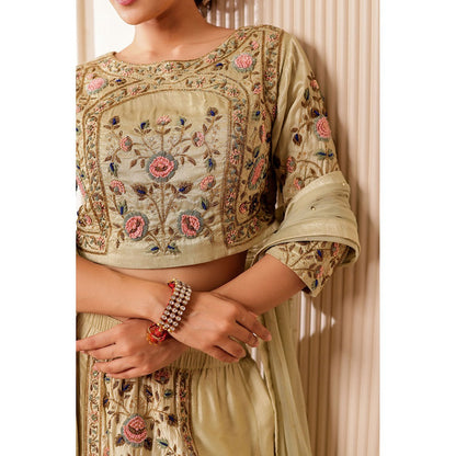 Firann By Shaheen Beige Lehenga with Blouse and Dupatta (Set of 3)