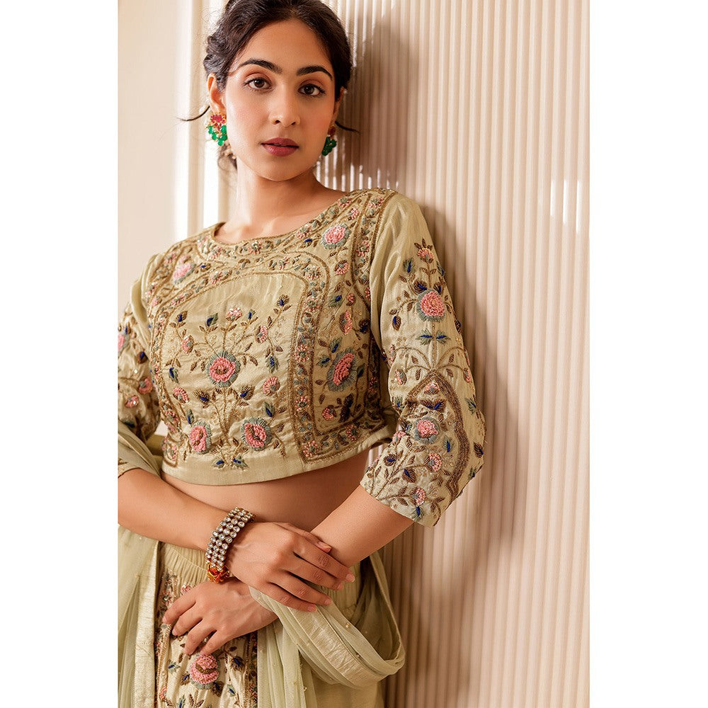 Firann By Shaheen Beige Lehenga with Blouse and Dupatta (Set of 3)