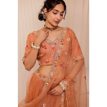 Firann By Shaheen Nude Lehenga with Blouse and Dupatta (Set of 3)