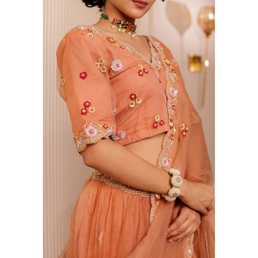 Firann By Shaheen Nude Lehenga with Blouse and Dupatta (Set of 3)