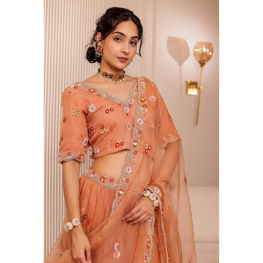 Firann By Shaheen Nude Lehenga with Blouse and Dupatta (Set of 3)