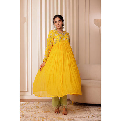 Firann By Shaheen Yellow Anarkali with Palazzo and Dupatta (Set of 3)