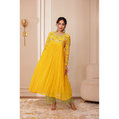 Firann By Shaheen Yellow Anarkali with Palazzo and Dupatta (Set of 3)