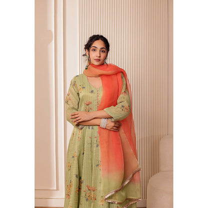 Firann By Shaheen Green Anarkali with Pant and Dupatta (Set of 3)