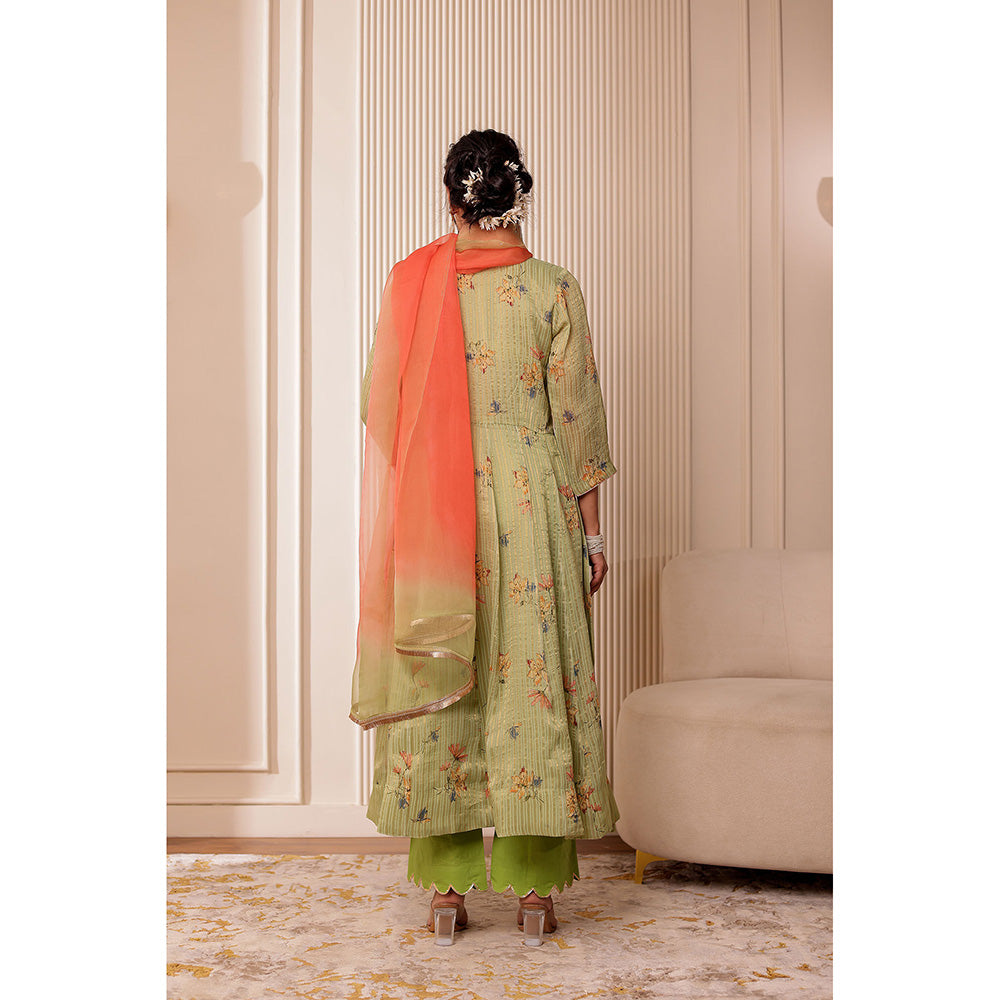 Firann By Shaheen Green Anarkali with Pant and Dupatta (Set of 3)