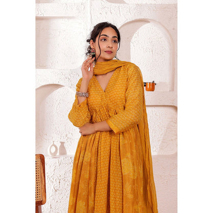 Firann By Shaheen Mustard Anarkali with Palazzo and Dupatta (Set of 3)