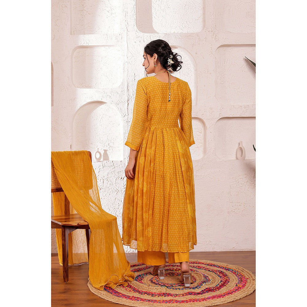 Firann By Shaheen Mustard Anarkali with Palazzo and Dupatta (Set of 3)