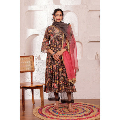 Firann By Shaheen Grey Anarkali with Palazzo and Dupatta (Set of 3)
