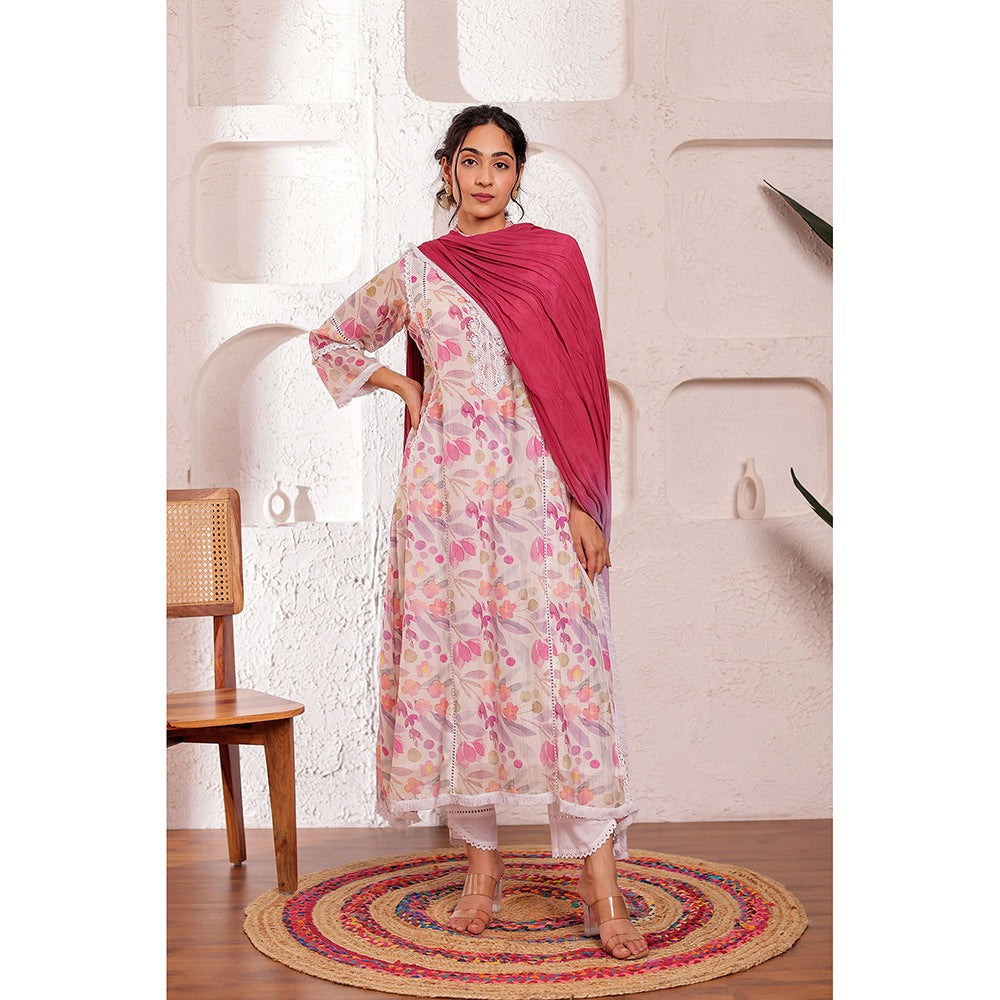 Firann By Shaheen White Kurta with Pant and Dupatta (Set of 3)