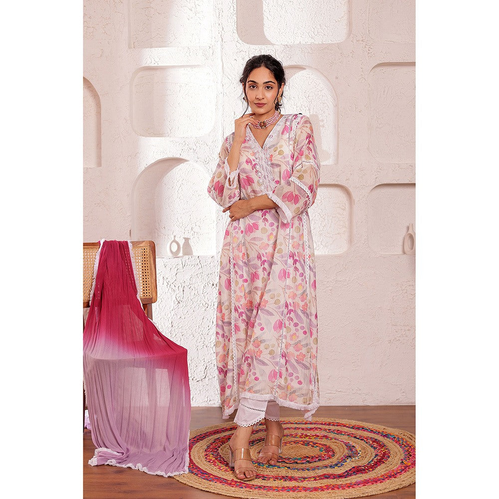 Firann By Shaheen White Kurta with Pant and Dupatta (Set of 3)