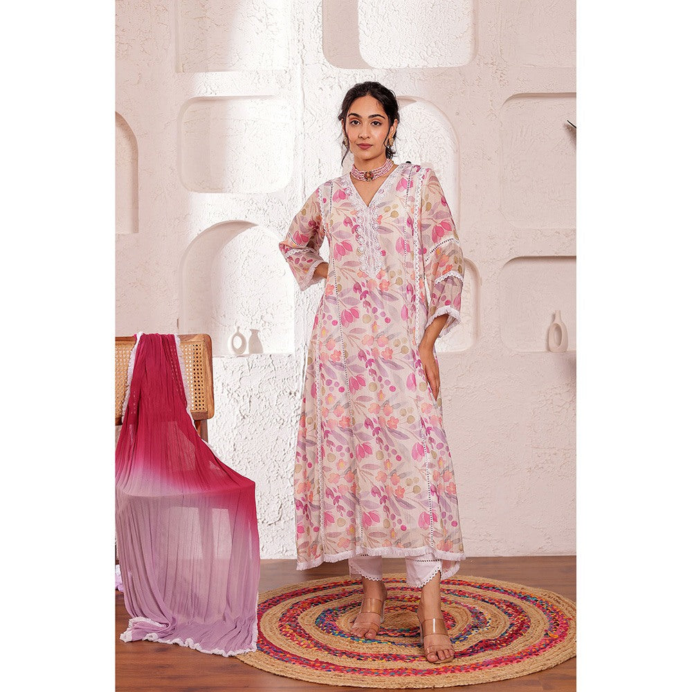 Firann By Shaheen White Kurta with Pant and Dupatta (Set of 3)